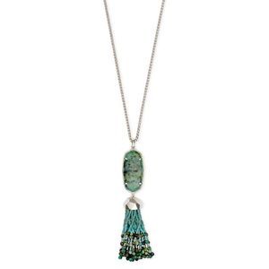 NEW Kendra Scott Rhodium Eva Pendant Tassel Necklace African Turquoise NWT